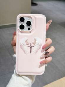 1个复活节天使翅膀十字架图案粉色皮革质感手机壳，兼容 17/16 Pro Max、Apple 15/14 Pro、Niche 13 Pro、韩国/日本12、女士13、极简主义17全包防震软壳 - 彩色 - 查看 3