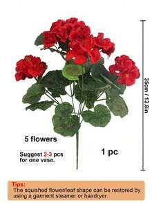 1/4 Piece Artificial Geranium Silk Flower, Fake Geranium Plant For Home Decor, Indoor Garden, Balcony, Gravestone, Vase, Tabletop - Red - View 10