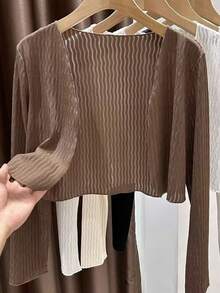 1 pieza Cárdigan de encaje blanco, combinado con vestido de tirantes, chaqueta ligera tipo bolero para el aire acondicionado en verano - Negro - Ver 3