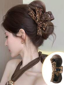 1 chiếc kẹp tóc in họa tiết da báo thời trang, tóc đuôi ngựa bồng bềnh, tóc búi xoăn rối cho nữ, kiểu tóc búi tết tổng hợp thanh lịch kèm kẹp càng cua, thích hợp sử dụng hàng ngày. - Nhiều màu - Xem 2