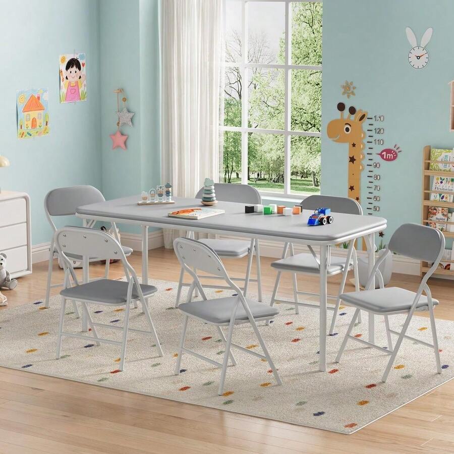 Juego de mesa y sillas plegables ultrasuaves y acolchadas de 5 piezas para niños – Muebles portátiles para actividades infantiles – Plegables para sala de estudio, comedor, guardería. - Gris - Ver 1