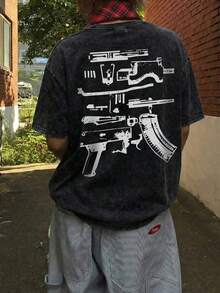 夏季新款时尚英文标语印花休闲圆领扎染短袖T恤，百搭时尚图案设计，适合女性，黑色 - 黑色 - 查看 3