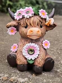 Resin Highland Cow Planter And Pen Holder - Cute Animal Desktop Storage, Mini Succulent Planter And Pen Cup, Suitable For Home, Office, Desk And Patio - Ideal Housewarming And Plant Lover Gift (A) - Multiple Styles - View 7