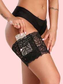 1件蕾丝大腿吊袜带，带手机口袋，防滑大腿囊袋，可穿在裙子下，隐蔽又方便 - 黑色 - 查看 9