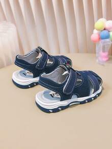 Jungen Klettverschluss Sandalen, weiche rutschfeste Strandschuhe mit Zehenkappe, leicht an- und ausziehbar, florales Gewebe Dekor, vielseitige Lässig Kindersandalen - marineblau - Übersicht 8