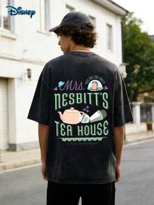 Camiseta de manga corta estampada de la casa de té de Disney Nesbitt, camiseta divertida retro de dibujos animados de Disney con efecto desgastado, camiseta de cuello redondo con estampado de tetera espacial, camiseta para parejas, camiseta de manga corta estilo casa de té de Buzz Lightyear, camiseta de verano para el día a día, camiseta estampada de Toy Story - Negro - Ver 2