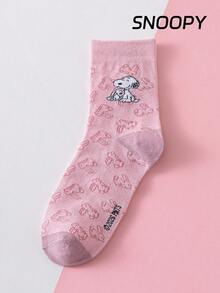 1 Pair Authentic SNOOPY Pattern Women's Pink Mid-Calf Socks, Cute Cartoon Design Distinctive SNOOPY Ladies' Socks, Odor-Resistant Moisture-Wicking Casual Versatile Crew Neck Cartoon Pattern Socks, Suitable For Students/Adults As Gifts And Daily Wear - Pink - View 9