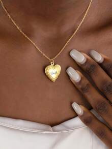 1 pièce Collier pendentif personnalisé en forme de cœur avec photo, bijou en acier inoxydable gravé avec photo cachée à ouverture rabattable, cadeau commémoratif pour couple, cadeau d'anniversaire - Collier photo personnalisé en forme de cœur - Voir 5