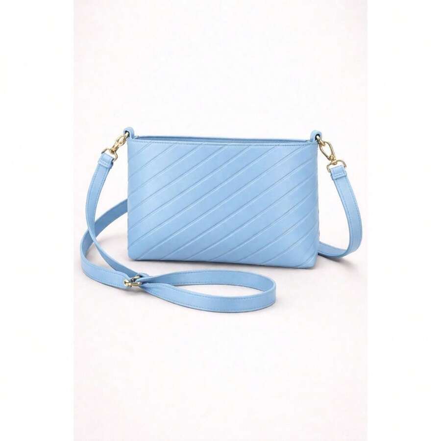 Women's Small Crossbody Zipper Bag With Modern Chain - Blue - View 1