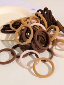 100pcs Girl's Headband, Brown Solid Color Elastic Hairband For Daily Use, Simple And Durable, Thick Ponytail Headband, Simple And Elegant Style, High Elasticity Seamless Hair Accessory - 多色的 - 查看 4