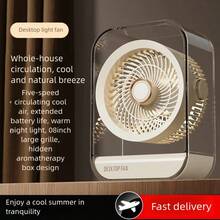 5-Speed Rotating Desk Fan With Night Light, USB Rechargeable Portable Desktop Air Conditioner Fan For Home, Office, Camping, Hiking - Desk Fan - View 6