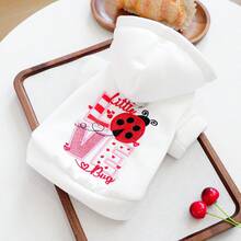 1pc Pet Clothes, Dog Cat Apparel, Happy Puppy Small Dog Casual Fashion Cute Comfortable Warm Heart Ladybug Valentine Sweatshirt - White - View 13