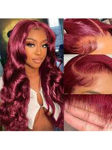 混合发丝由真人头发与合成纤维和蛋白质丝混合制成，合成蕾丝前假发，13*4蕾丝，180%密度，波浪卷假发，带婴儿发的波浪假发，适合女性日常派对佩戴，自然预拔毛无胶棕色蕾丝前假发（波波头，8-16英寸）。 - S99J - 查看 7