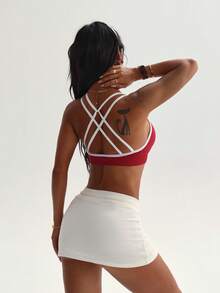Women's Yoga Sports Bra Sleeveless Cropped Activewear Top, Elastic Fitness Workout Top, Breathable - Red - View 5