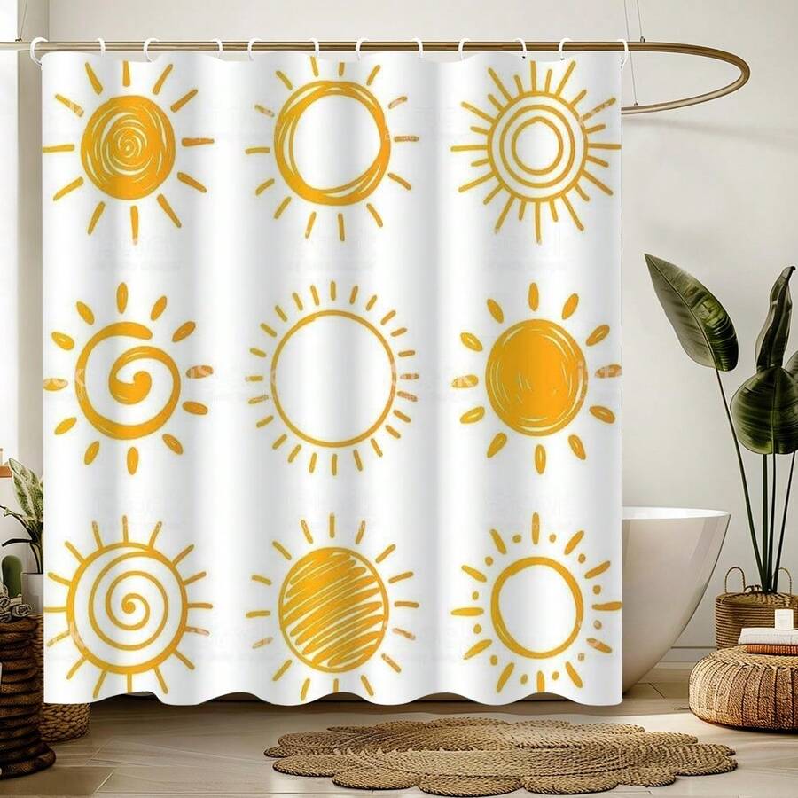 1pc Sun Pattern Artistic Spring Style Shower Curtain, Modern Painting-Style Design, Unique Home Gift, Gift For Friends, Machine Washable, All-Season Use, Bathroom Decor - Multicolor - View 1