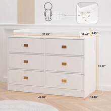 Cómoda para guardería con cambiador de mesa, cambiador de bebé de 6 cajones con kit antipuntas, parte superior impermeable y rieles de , organizador de almacenamiento de MDF no - Blanco - Ver 1