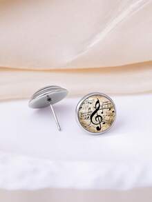 1 Pair Elegant Music Note Symbol Design 316 Stainless Steel Round Stud Earrings, Vintage Minimalist Style Suitable For Women's Daily Wear And Gift, Graceful Minimalist Jewelry Earrings Suitable For Women's Daily And Holiday Wear - Champagne - View 3