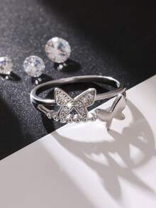 1pc Elegant Shiny Crown-Shaped Cubic Zirconia Ring, Suitable For Brides, Weddings, Parties, Eternal Ring For Women, Luxury High-Quality Jewelry - Silver - View 4