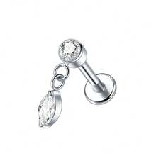 SWANJO 1pc Titanium 16G Marquise Dangle CZ Stud Tragus Cartilage Earring Flatback Helix Piercing Jewelry - TC131 - View 9