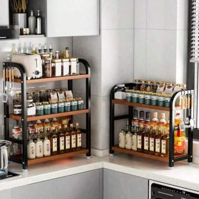 1pc Kitchen Spice Rack, Countertop Storage Organizer, Wall Mount Rack Without Drilling For Seasoning, Herbs & Spices
