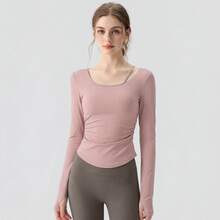 女性用フィットネスウェア、胸パッド付きヨガウェア、長袖スポーツランニングトレーニングトップス、ウエストを引き締めてスリムに見せるトレーニングウェア。 - ミスティピンク+カーキのヨガパンツ[セット商品] - チェックする 2