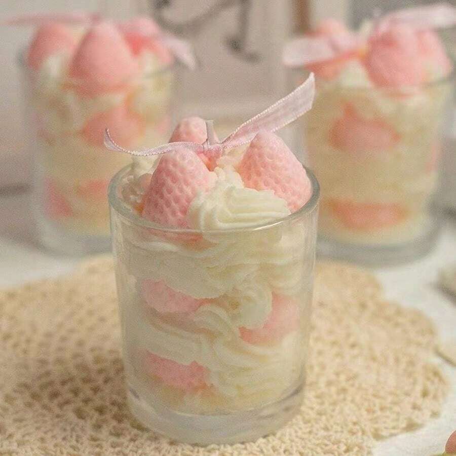 Nến thơm hương dâu tây phô mai kem trong cốc thủy tinh, quà tặng hương thơm trong nhà. - Nhiều màu - Xem 1