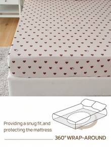 Juego de 4 piezas, 100% poliéster, diseño de corazones, sábana ajustable de 35 cm de profundidad, juego de ropa de cama estampada (2 fundas de almohada + 1 sábana plana + 1 sábana ajustable), juego de ropa de cama moderna para todas las estaciones, estilo minimalista, suave y cómodo, transpirable - Multicolor - Ver 6