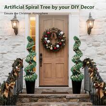 LEMEGO Artificial Spiral Topiary Tree With Black Planter 2.7/4/5FT, Pre-Potted Faux Boxwood Tree For Outdoor Indoor, Christmas Porch Decor, UV Resistant Fake Plant For Front Door Patio Garden - 墨綠色 - 查看 8