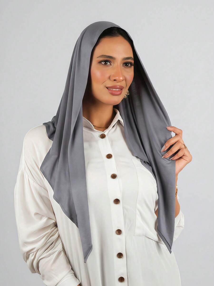1pc Instant Triangle Hijab, All-In-One Tie-Up Design, Quick Wrap Without Slipping, No Undercap Needed, Suitable For Daily Wear, Prayer, And Outings