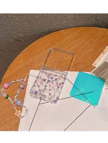 Luxury Colorful Floral Pattern Laser Transparent Phone Case For Samsung Galaxy Z Flip7, Floral Lanyard Hard Transparent Protective Cover - Flowers - View 4