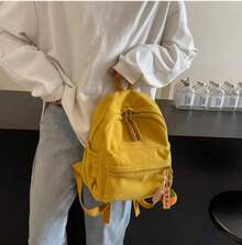 Women's Small Velvet Backpack, Stylish, Solid Color (Without Keychain) - Yellow - View 2