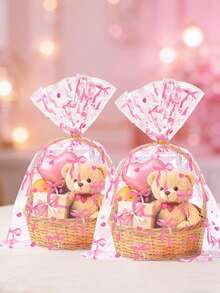 10/30個粉色蝴蝶結禮品袋，生日禮物，40*30cm透明禮品包裝袋，婚禮生日裝飾，收納袋，粉色生日派對用品，手工禮品包裝，嬰兒洗禮裝飾，蝴蝶結裝飾，新娘洗禮裝飾，賓客禮物，派對伴手禮袋 - 蝴蝶結 - 查看 1