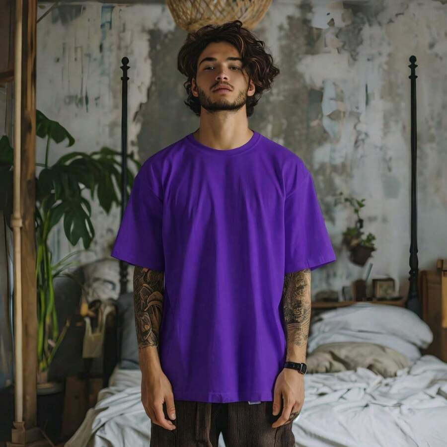 Men's Basic Oversized T-Shirt, Sizes S To Plus Size 6XL, 100% Cotton, 18 Colors - Purple - View 1