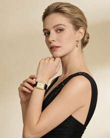 Anne Klein Đồng hồ nữ mặt chữ nhật tông vàng, dây da đen, đồng hồ thạch anh, đồng hồ analog thanh lịch, mặt số màu sâm panh nhạt, dây đeo có thể điều chỉnh, AK/2706CHBK - Vàng - Xem 3