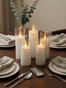 2/3/5pcs Acrylic Flameless Flickering Candles With Remote Control And Timer, Battery Operated, Size: 2.2" X 5", 6", 7", 8", Plastic Fake LED Candles For Home Decor, Fireplace, Dining Table, Wedding, Holiday, Party, Valentine's Day, Gift, Candle Warmer (Clear) - Clear - View 3