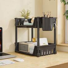1pc Kitchen Sink Organizer Rack, Double-Tier Sliding Storage Shelf, Easy To Clean, Suitable For Kitchen Cabinet, Kitchen Supplies, Storage Box, Organizer, Room Decor, Applicable For Kitchen, Dining Room, Party, Camping, Gathering, Can Be Used As Friend Gift, Household Gift, Easter And Mother's Day Gift - Black - View 1
