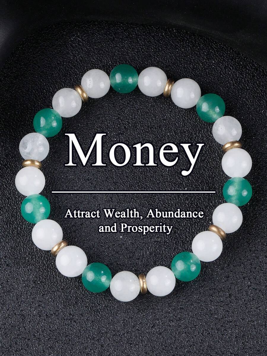 Vòng tay Thịnh Vượng & Thành Công: Đá Aventurine xanh, Đá Agate trắng, Đá quý may mắn, Quà tặng phong cách Bohemia, Trang sức Yoga Thiền cho Phụ nữ và Nam giới - Nhiều màu - Xem 1