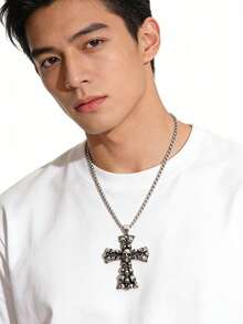 Men's Fashion Exaggerated Dark Millennium Luxury Elegant Skull Cross Pendant Necklace, Versatile - Silver - View 2