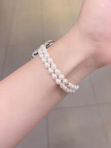 1条女士不对称珍珠弹力表带，适用于38/40/41/44/45/49/42/46mm S11/SE3/Ultra3/Ultra/SE/SE2/10/9/8/7/6/5/4/3/2/1 - 水滴珍珠 - 查看 5
