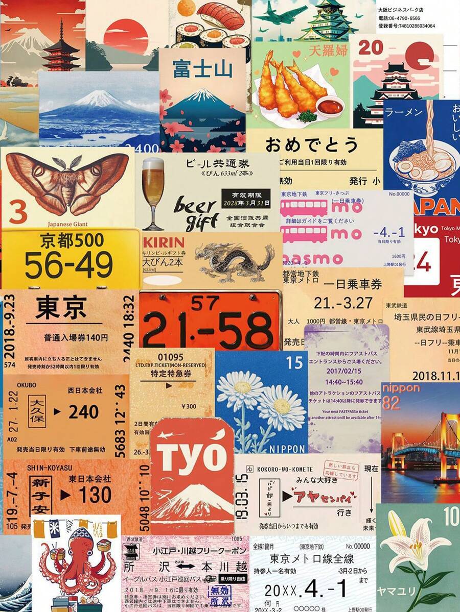 50张日本旅行卡通涂鸦美学贴纸，复古日式防水乙烯基贴纸，适用于水瓶、笔记本电脑、手机、滑板、自行车、行李箱、吉他等。 - G - 查看 1