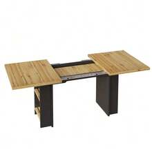 Telescopic Dining Table (120-160*80cm), Table With Shelves, Kitchen Table, Extendable Table, Extendable To 120-160cm Using Internal Extension Leaves, For Kitchen And Living Room, Wood Color - 卡其色 - 查看 7