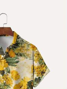 Golden Sunflower Field Pattern Symbolizes Vitality Warmth And Optimism Spreading Sunshine Through Artful 3D Print Summer Short Sleeve Casual Men's Button Up Shirt - 白色 - 查看 3