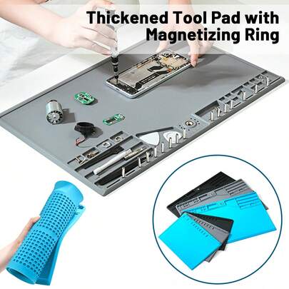 1 tấm lót dụng cụ bằng silicon dày, có vòng từ tính, chịu nhiệt, chống tĩnh điện, dùng cho máy tính để bàn, thảm lót bàn làm việc sửa chữa điện tử.