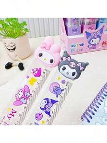 SANRIO 三件套三丽鸥卡通尺套装：5.91英寸可爱塑料尺，多功能设计，可收纳化妆品、小工具、餐具，耐用笔筒和收纳盒，是学校、办公室、宿舍、化妆品、护肤品和办公用品的理想之选。印有Hello Kitty、Kuromi和朋友们的图案——非常适合学校和办公室使用。 - 多色 - 查看 4