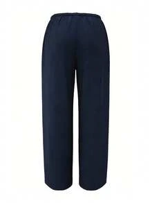 Women's Loose Drawstring Waist Wide Leg Pants, Lightweight Breathable Casual Trousers, Military Green, Summer Spring - Navy - View 4