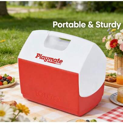 16 QT Portable Playmate Elite Cooler, 30 Can Capacity Insulated Ice Chest, Red Leak-Proof Cooler For Camping Beach Picnic