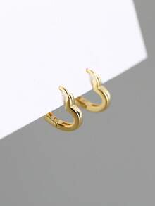 GAGAFEEL 1 Pair Elegant Fashion S925 Sterling Silver Smooth Heart-Shaped Earrings, Women's Valentine's Day Birthday Gift, Daily Commute Wear - Gold - View 7