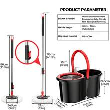 Three  And Bucket Sets,Spin Mop Bucket With Wringer Set, Operable 360 ° Rotating Mop Bucket Set, With 3 Microfiber Replacement Head ,Stainless Steel Mop Bucket 61 Inch Adjustable Handle Household Cleaning Tools Black Plastic - 2 - 查看 10