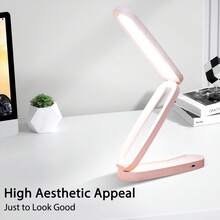 1pc Rechargeable Foldable LED Desk Lamp, Small Night Light, Touch Control, Student Eye-Care Study Lamp, Handheld, Bedroom, Dorm, Outdoor, Travel, Gift - Pink - View 5