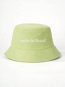 1pc Spring/Summer Outdoor Casual Sun Hat, Women's Travel Vacation UV Protection Hat, Embroidered "Made In Brazil" Bucket Hat, Unisex Y2K Style,Beach - Bucket Hat - View 18